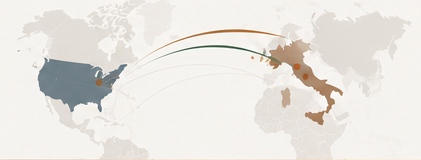 Mappa illustrativa del collegamento tra Italia e Stati Uniti